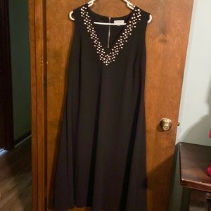 NWOT Calvin Klein Black Studded Neckline Sleeveless Midi Dress Size 16W